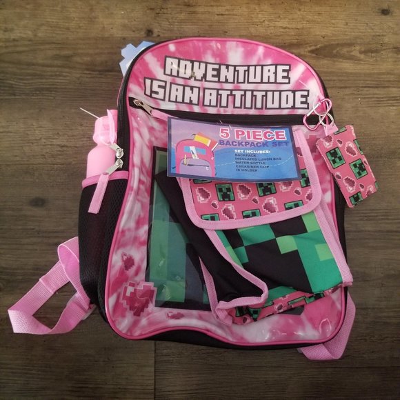 Minecraft Pink 5 piece Backpack - Picture 1 of 4